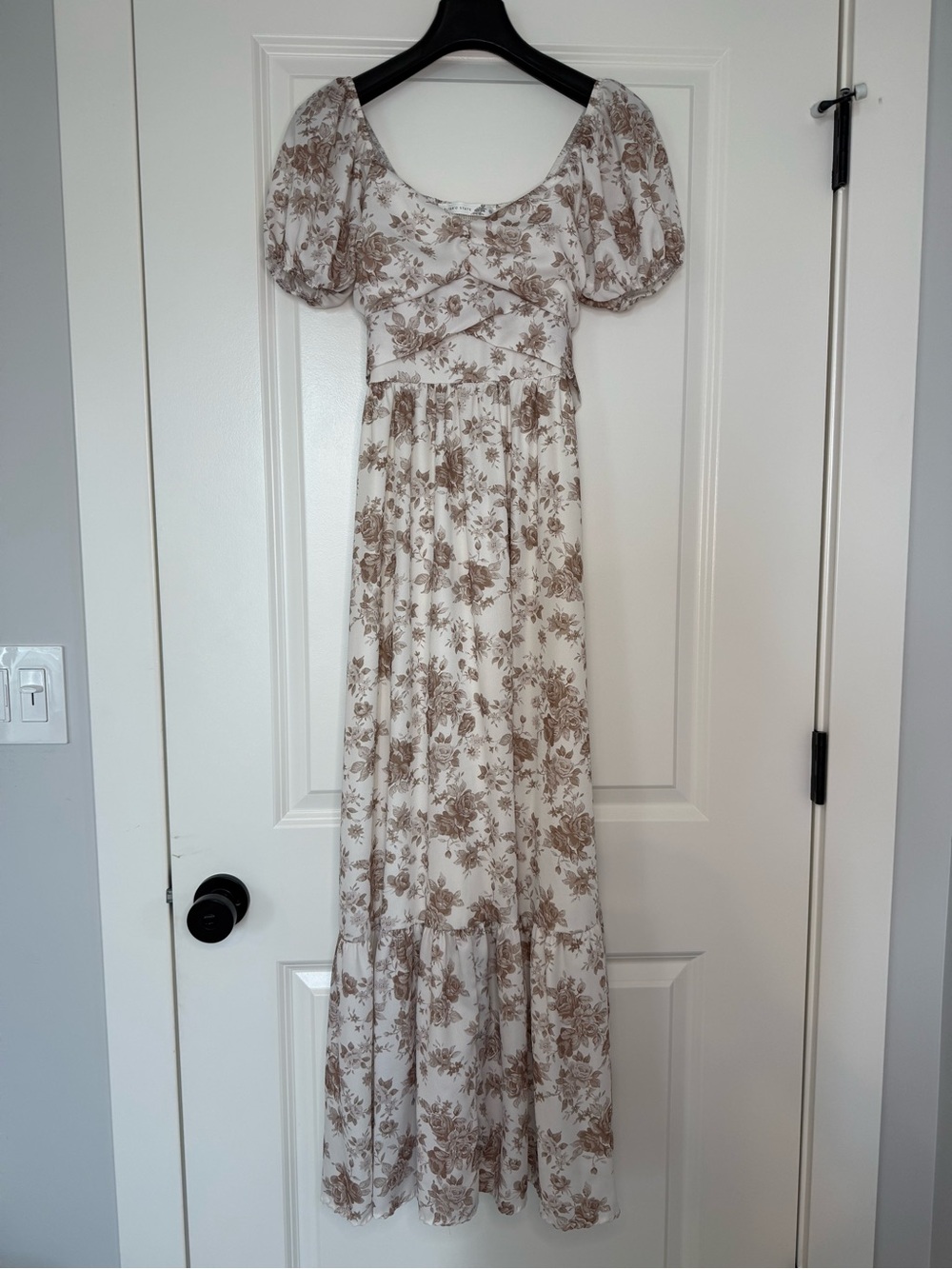 Altar’d State Short Sleeve Midi Dress, White And Brown Floral, XS